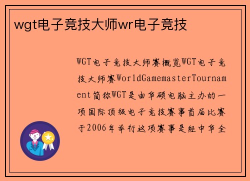 wgt电子竞技大师wr电子竞技