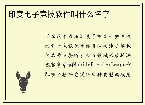 印度电子竞技软件叫什么名字